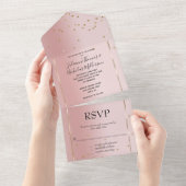 Blush Pink Ombre Gold Glam Confetti Wedding All In One Uitnodiging (Afscheurbaar)