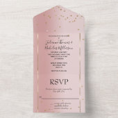 Blush Pink Ombre Gold Glam Confetti Wedding All In One Uitnodiging (Binnen)