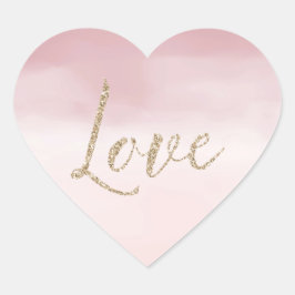 Blush Pink Ombre Waterverf Gold Glitter Love Hart Sticker
