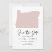 Blush Pink Oregon Map Minimalist Script Weddenscha Save The Date (Voorkant)