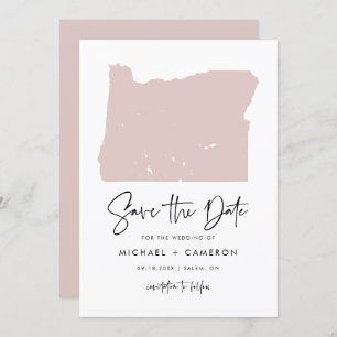 Blush Pink Oregon Map Minimalist Script Weddenscha Save The Date