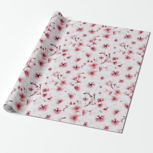 Blush Pink Oriental Japanse Cherry Blossom Cadeaupapier (Uitgerold)