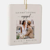 Blush Pink Our First Christmas As Engaged Photo Keramisch Ornament (Rechts)