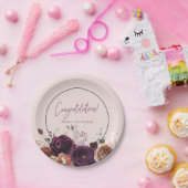 Blush Pink Paars Burgundy Floral Papieren Bordje (Feest)