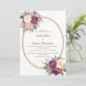 Blush Pink Paars Cream Floral Gold Wedding Kaart (Staand voorkant)
