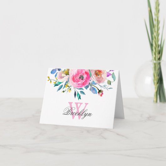 Blush Pink Paars Floral Botanische Monogrammen Bedankkaart (Voorkant)