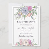 Blush Pink Paars Floral Grey Lijst Weddenschap Save The Date (Voorkant)