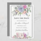 Blush Pink Paars Floral Grey Lijst Weddenschap Save The Date (Voorkant / Achterkant)