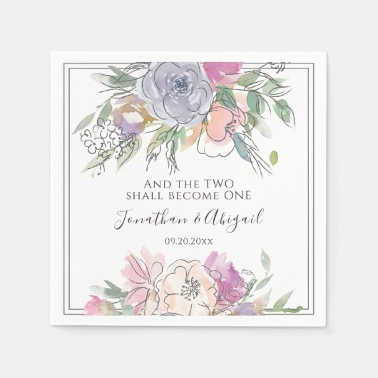 Blush Pink Paars Floral Grey Lijst Weddenschap Servet (Voorkant)