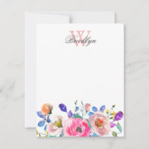 Blush Pink Paarse Floral Blauwgroen Leaves Monogra