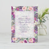 Blush Pink Paarse Floral Sage Green Leaves Bridal Kaart (Staand voorkant)