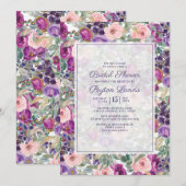 Blush Pink Paarse Floral Sage Green Leaves Bridal Kaart (Voorkant / Achterkant)