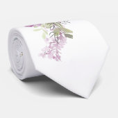 Blush Pink Paarse Floral Waterverf Stropdas (Opgerold)