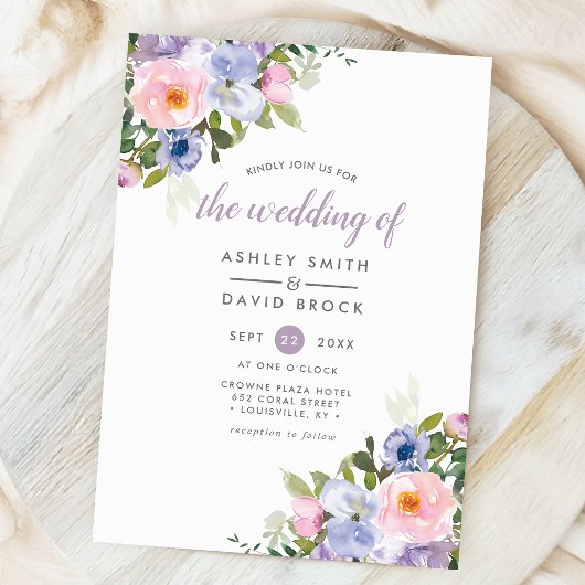 Blush Pink Paarse Floral Waterverf Weddenschap Kaart