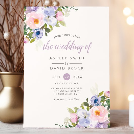 Blush Pink Paarse Floral Waterverf Weddenschap Kaart