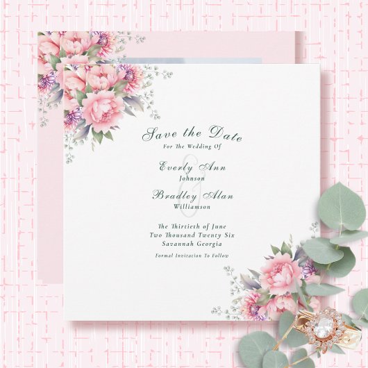 Blush Pink Paarse Sage Elegant Script Floral Save The Date
