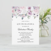 Blush Pink Paarse Waterverf Floral Quinceanera Kaart (Staand voorkant)