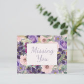 Blush Pink Paarse Waterverf Floral Vermist je Briefkaart (Staand voorkant)