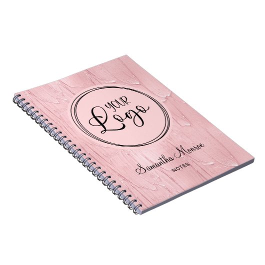 Blush Pink Paint Look Business Logo Meeting Notitieboek (Rechterzijde)