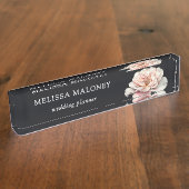 Blush Pink Painted Rose Black Naambordje (Zijkant)