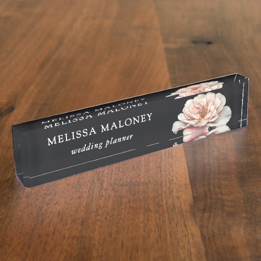 Blush Pink Painted Rose Black Naambordje (Zijkant)