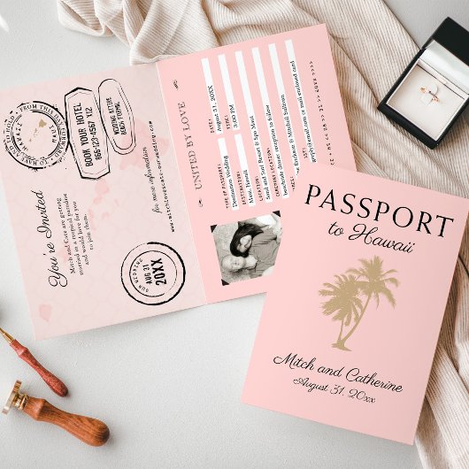 Blush Pink Palm Tree Hawaii Passport Weddenschap