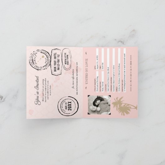 Blush Pink Palm Tree Hawaii Passport Weddenschap (Binnen)