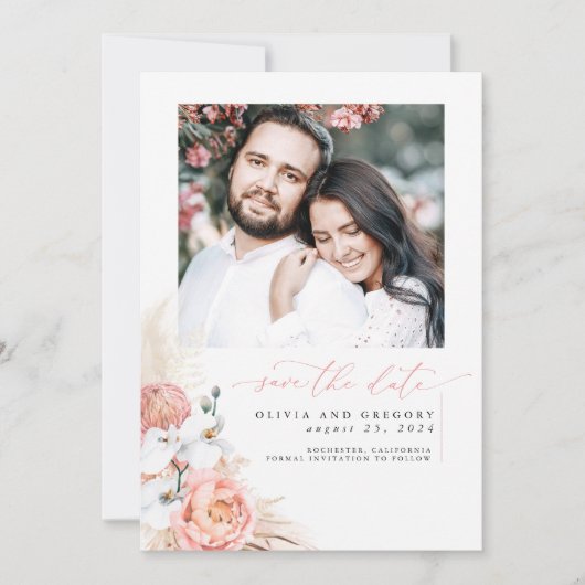 Blush Pink Pampas Grass Sla de datum foto op Save The Date (Voorkant)