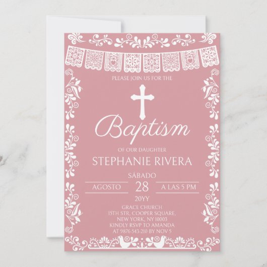 Blush Pink Papel Picado Baptism Kaart (Voorkant)