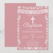 Blush Pink Papel Picado Baptism Kaart (Voorkant / Achterkant)