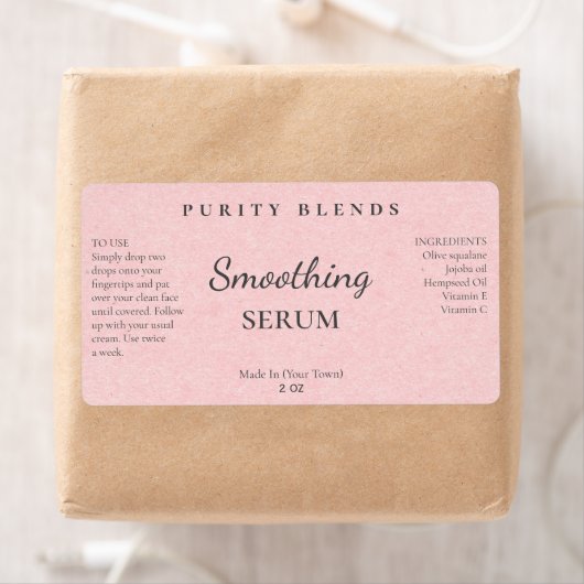 Blush Pink Paper Texture Smoothing Serum Labels (Insitu)