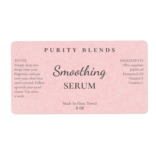 Blush Pink Paper Texture Smoothing Serum Labels (Voorkant)