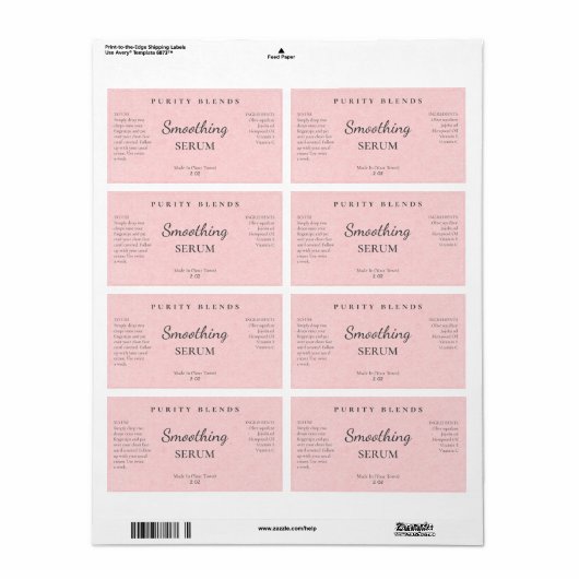 Blush Pink Paper Texture Smoothing Serum Labels (Full Sheet)