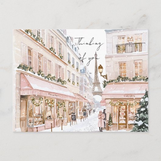 Blush Pink Paris Eiffel Tower Thinking of you Briefkaart (Voorkant)