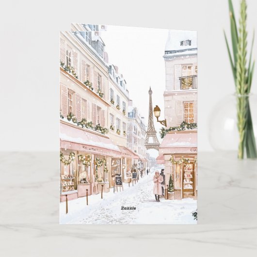 Blush Pink Paris Eiffel Tower Winter Christmas Kaart (Achterkant)