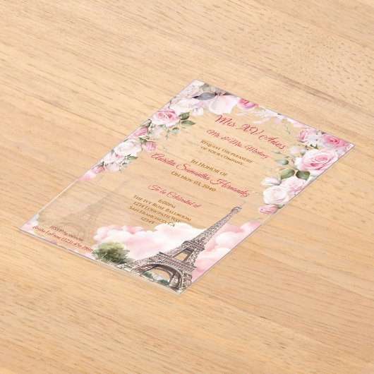 Blush Pink Paris Quinceañera Acryl Uitnodigingen (Laagn)