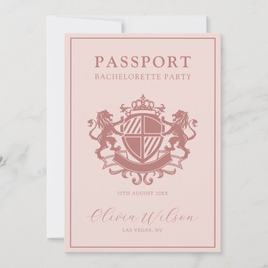 Blush Pink Passport Destination Bachelorette Party Kaart (Voorkant)