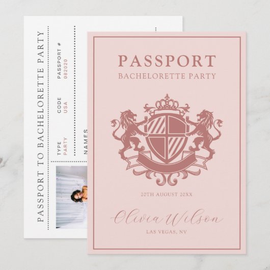 Blush Pink Passport Destination Bachelorette Party Kaart (Voorkant / Achterkant)