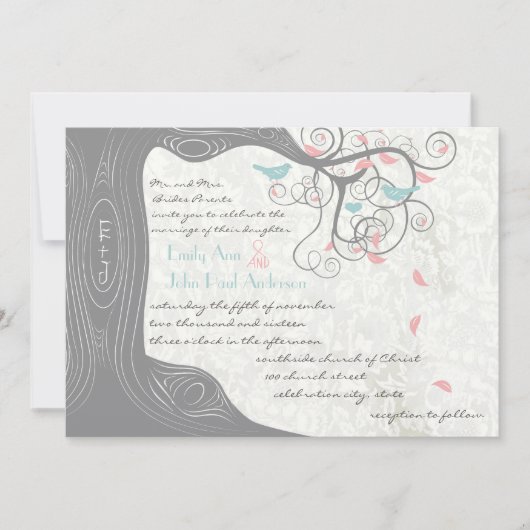 Blush Pink Pastel Mint en Grey Lovebird Wedding Kaart (Voorkant)