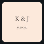 Blush Pink Pastel Monogram & datum Vierkante Sticker<br><div class="desc">Maak uw uitnodigingen of dank u voor pop met dit wazige roze pastelmonogram en datagedatum sticker.</div>