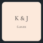Blush Pink Pastel Monogram & datum Vierkante Sticker<br><div class="desc">Maak uw uitnodigingen of dank u voor pop met dit wazige roze pastelmonogram en datagedatum sticker.</div>