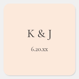 Blush Pink Pastel Monogram & datum Vierkante Sticker