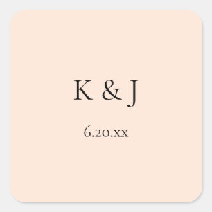 Blush Pink Pastel Monogram & datum Vierkante Sticker