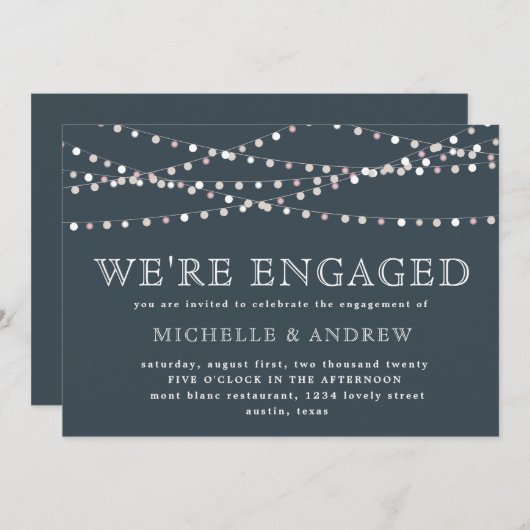 Blush Pink Pastel String Lights verloving Kaart (Voorkant / Achterkant)