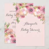 Blush Pink Pastel Waterverf Flowers Baby shower Kaart (Voorkant / Achterkant)