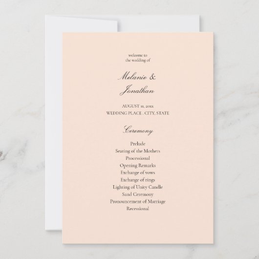 Blush Pink Pastel Wedding Ceremony Program Kaart (Voorkant)