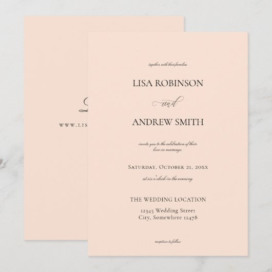 Blush Pink Pastel Wedding Kaart (Voorkant / Achterkant)