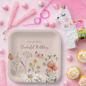 Blush Pink Peach Bloemen Wildflower Square Papieren Bordje (Feest)