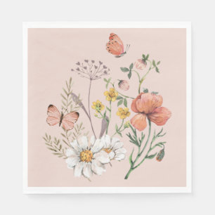 Blush Pink Peach Bloemen Wildflower Square Servet