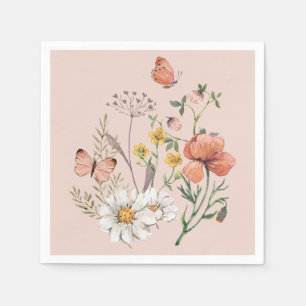 Blush Pink Peach Bloemen Wildflower Square Servet